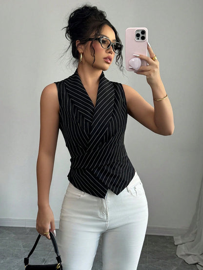 Elenzga Women Casual Striped Sleeveless Shirt, Summer