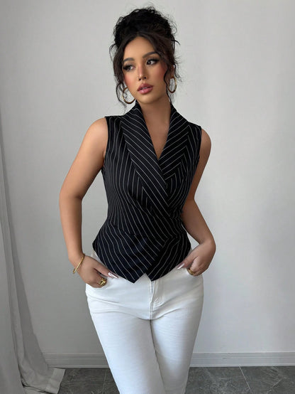 Elenzga Women Casual Striped Sleeveless Shirt, Summer