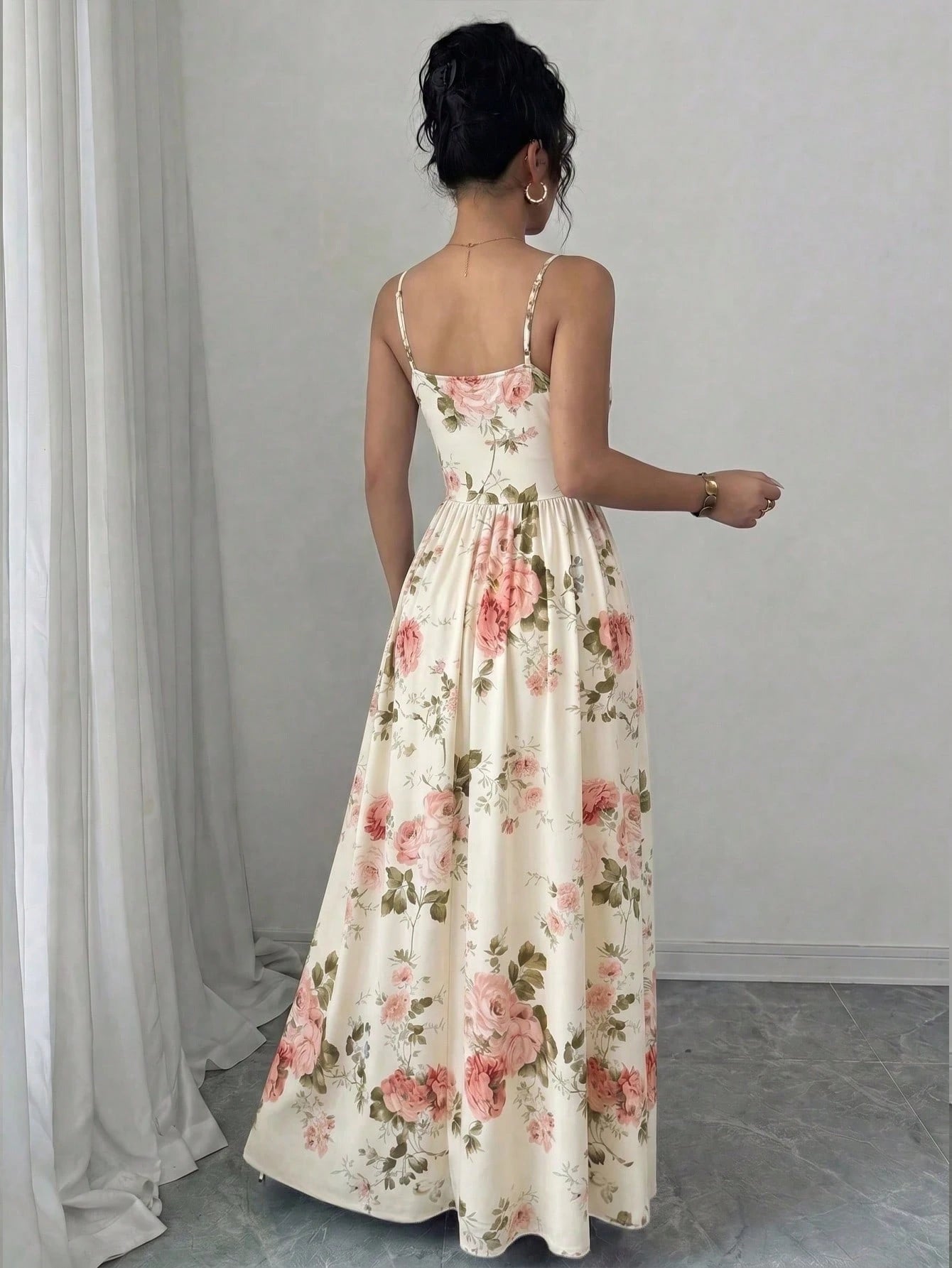 Elenzga Women's Elegant Romantic Chiffon Spaghetti Strap Waist Cinched Flowing Dress, Suitable For Wedding Guests, Sisters Gathering