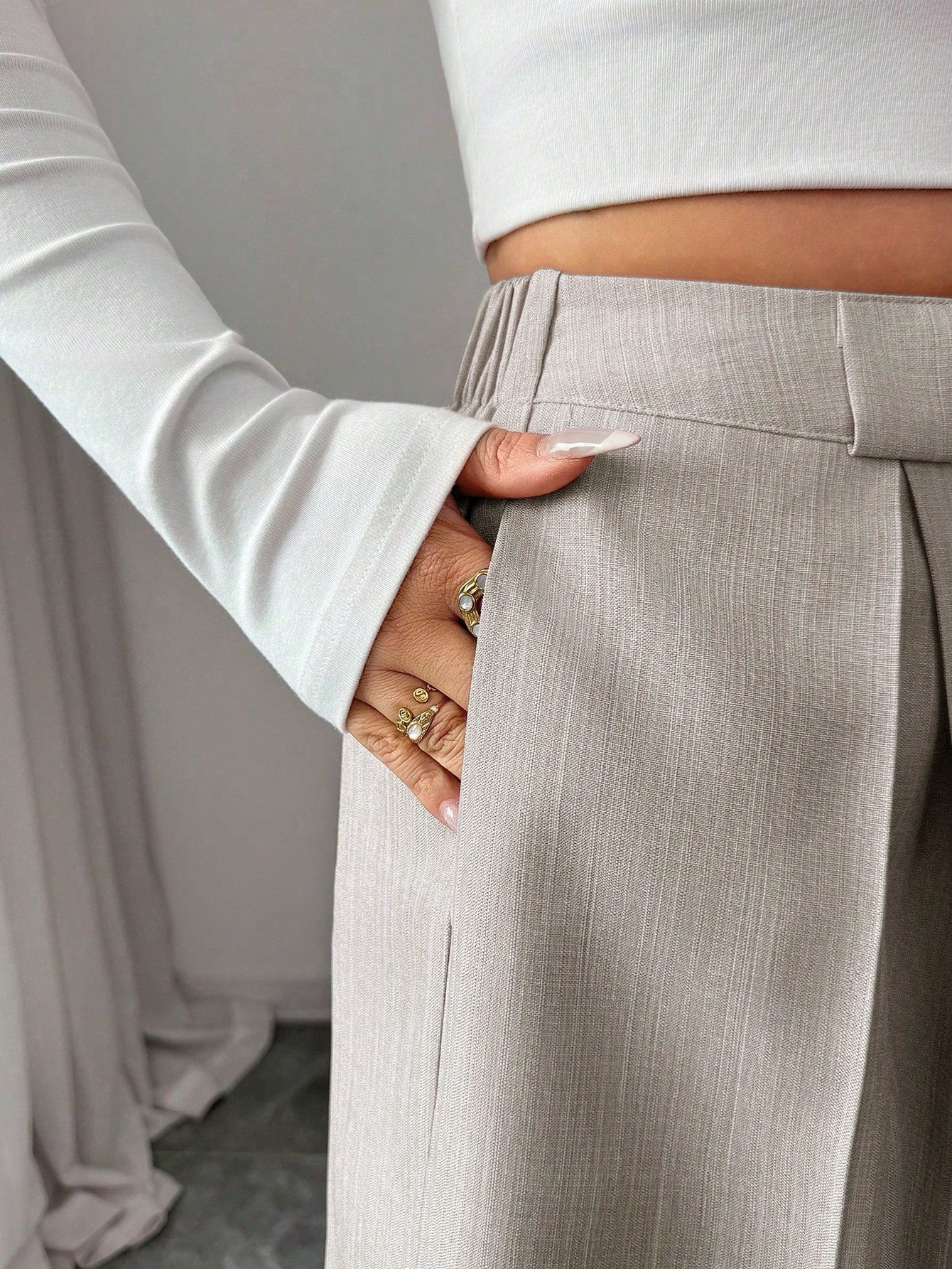 Elenzya Women's Casual Everyday Office Commute Minimalist Solid Color Pleated Loose Wide Leg Pants, Belt Not Included