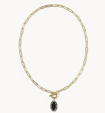 Elisa Enamel Link Chain Necklace Gold Black Agate