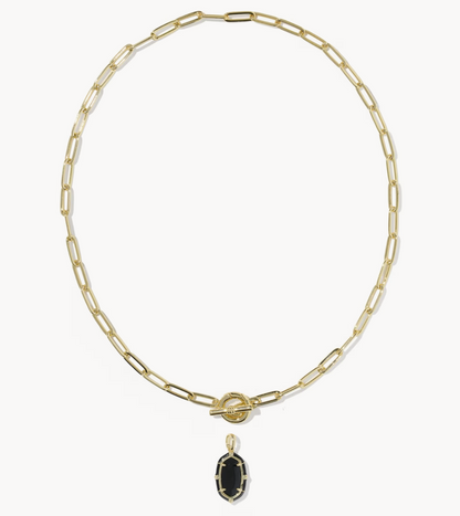 Elisa Enamel Link Chain Necklace Gold Black Agate