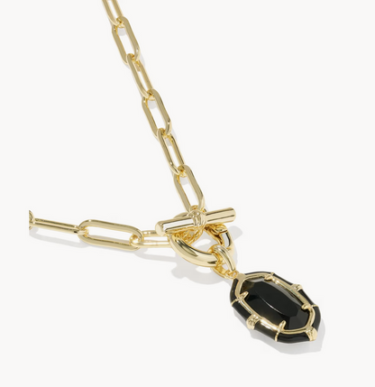 Elisa Enamel Link Chain Necklace Gold Black Agate