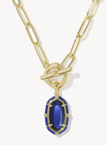 Elisa Enamel Link Chain Necklace Gold Navy MOP