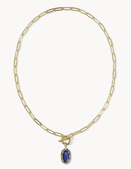 Elisa Enamel Link Chain Necklace Gold Navy MOP