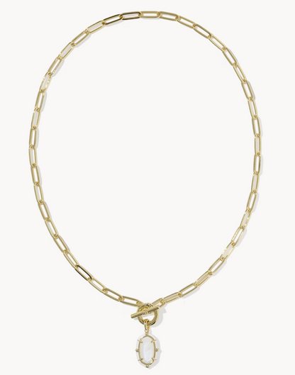Elisa Enamel Link Chain Necklace Gold White MOP