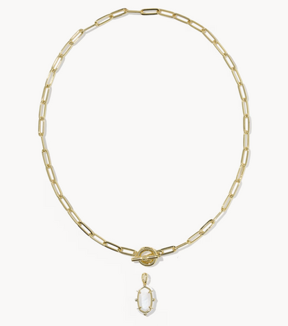 Elisa Enamel Link Chain Necklace Gold White MOP