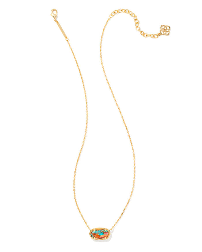 Elisa Short Pendant Necklace Gold Bronze Veined Turquoise Magnesite