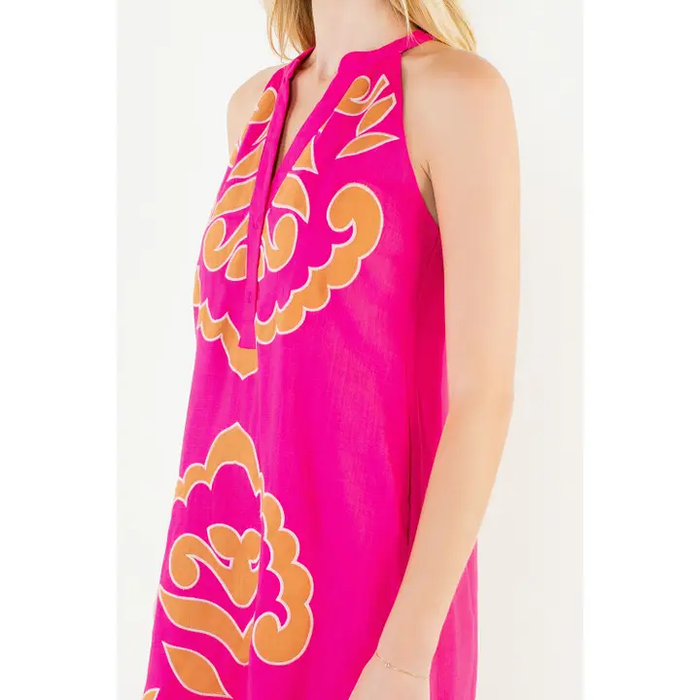 Embroidered Dress Magenta