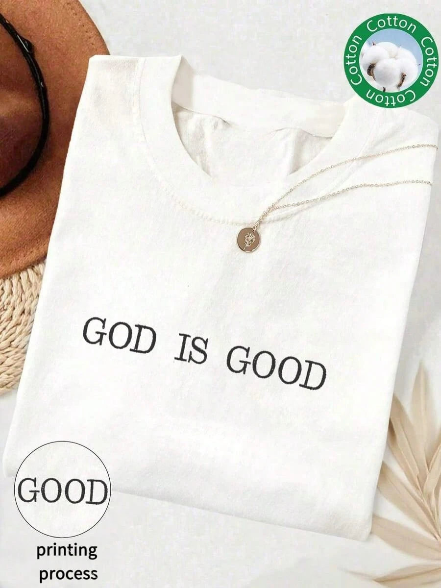 Embroidered Minimalist Shirt "God Is Good" Christian Faith Comfortable Color Shirt Gift, Faith Shirt, Faith T-Shirt, Church Group Shirt, Women's Round Neck Embroidered T-Shirt
