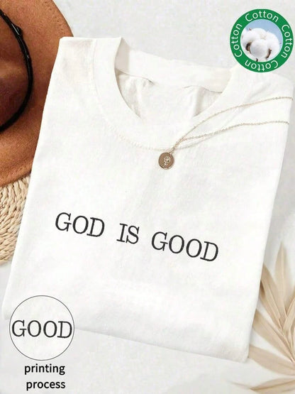 Embroidered Minimalist Shirt "God Is Good" Christian Faith Comfortable Color Shirt Gift, Faith Shirt, Faith T-Shirt, Church Group Shirt, Women's Round Neck Embroidered T-Shirt