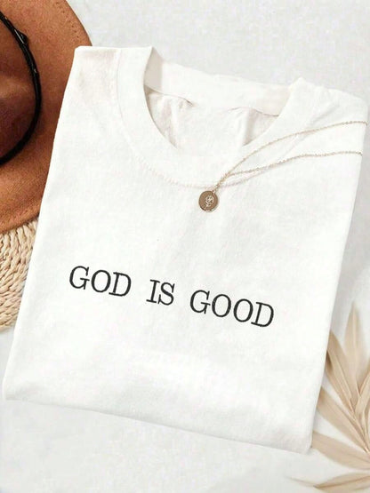 Embroidered Minimalist Shirt "God Is Good" Christian Faith Comfortable Color Shirt Gift, Faith Shirt, Faith T-Shirt, Church Group Shirt, Women's Round Neck Embroidered T-Shirt