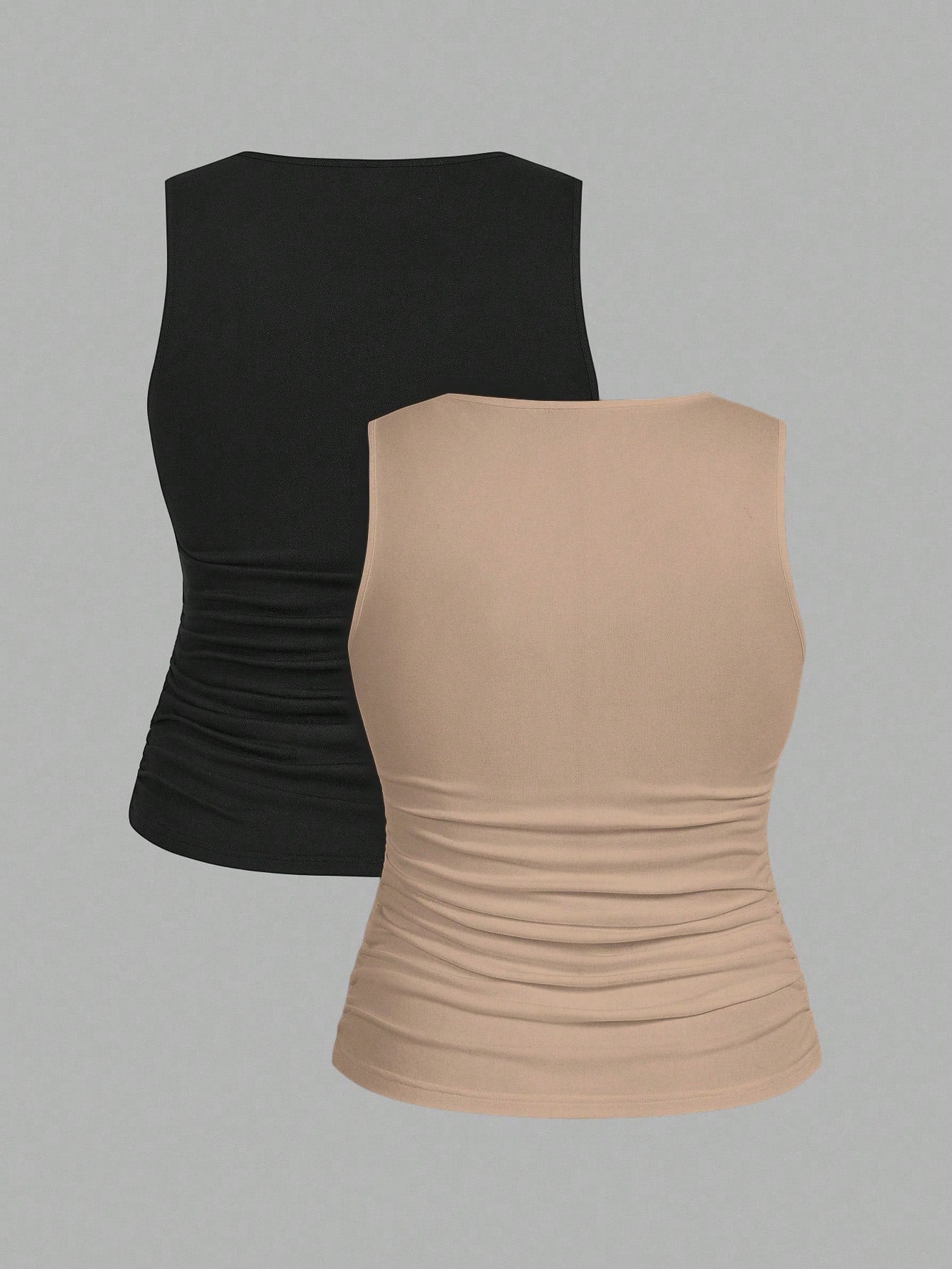 EMERY ROSE 2pcs Casual Solid Color Versatile Fitted Tank Top/Top, Suitable For Plus Size Women In Summer & Autumn