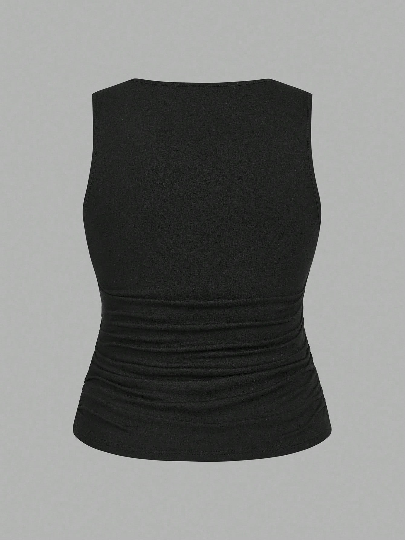 EMERY ROSE 2pcs Casual Solid Color Versatile Fitted Tank Top/Top, Suitable For Plus Size Women In Summer & Autumn