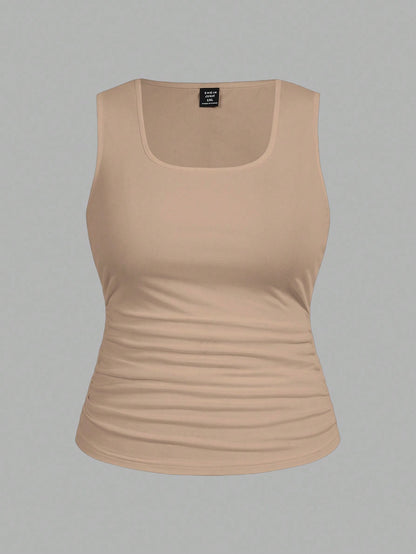 EMERY ROSE 2pcs Casual Solid Color Versatile Fitted Tank Top/Top, Suitable For Plus Size Women In Summer & Autumn