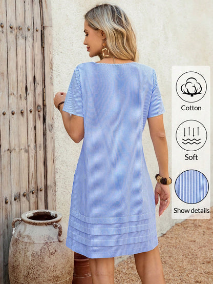 EMERY ROSE Casual Striped Short Sleeve Dress, Summer,Summer Dresses For Women