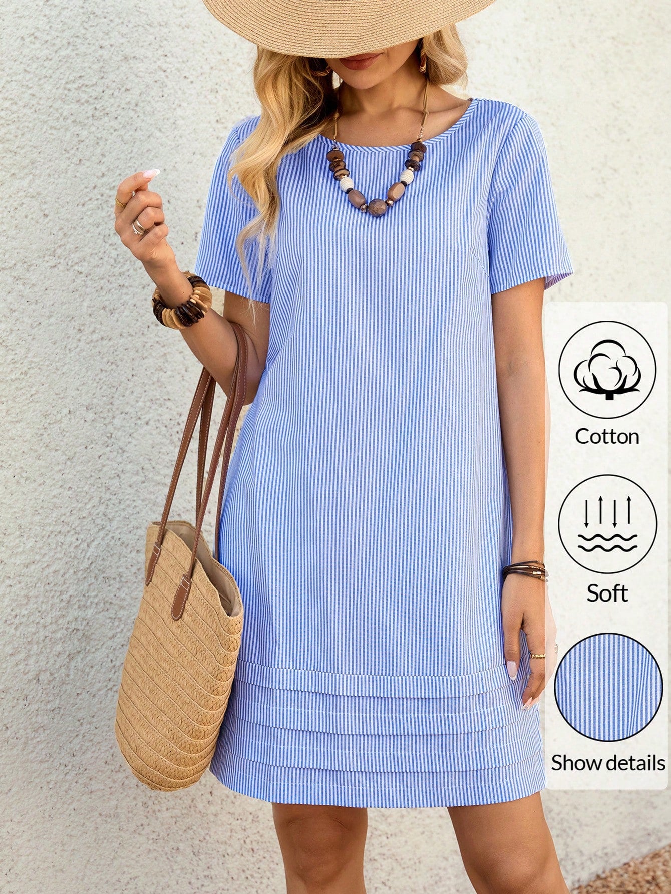 EMERY ROSE Casual Striped Short Sleeve Dress, Summer,Summer Dresses For Women