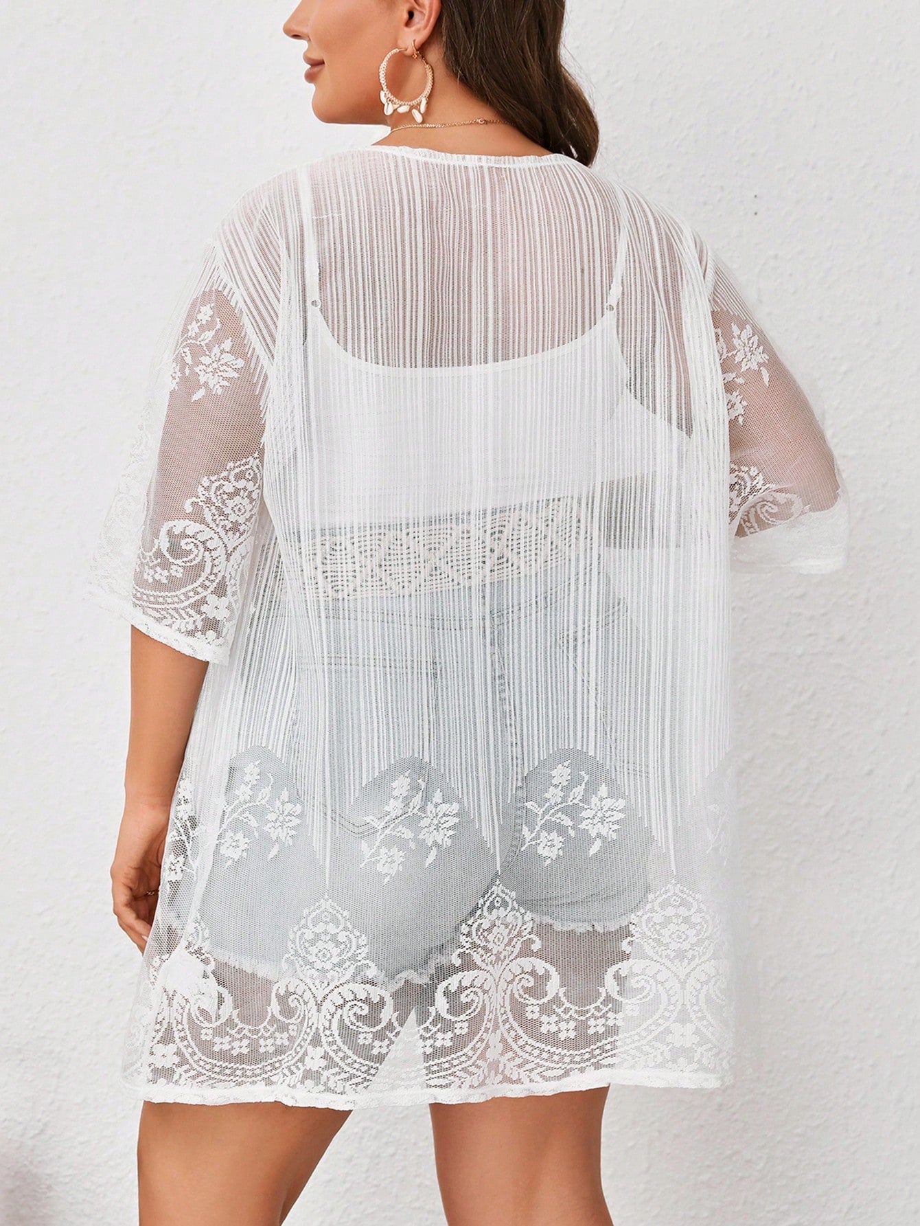 EMERY ROSE Plus Size Floral Lace Kimono Summer