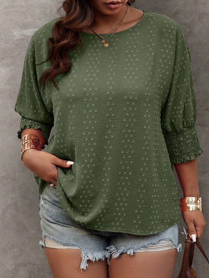 EMERY ROSE Plus Size Summer Casual Solid Color Jacquard Batwing Sleeve Shirt Fall