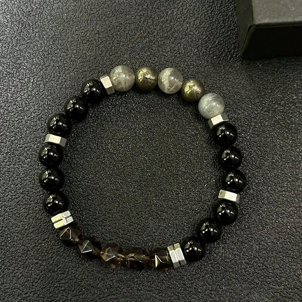 Empathy Armor Protection Bracelet/ High-Quality Labradorite, Pyrite, Obsidian, Faceted Smoky Quartz Handmade Natural Stone Chakra Crystal EMF Courage & Confidence Anxiety Bracelet, Synthetic Gemstone