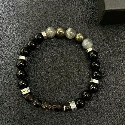 Empathy Armor Protection Bracelet/ High-Quality Labradorite, Pyrite, Obsidian, Faceted Smoky Quartz Handmade Natural Stone Chakra Crystal EMF Courage & Confidence Anxiety Bracelet, Synthetic Gemstone