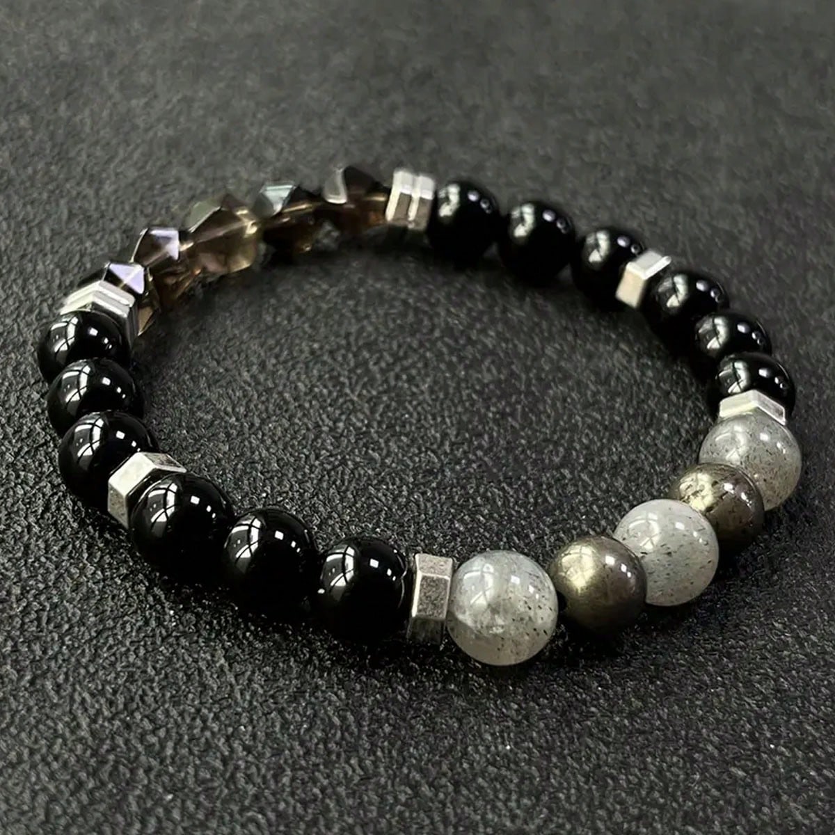 Empathy Armor Protection Bracelet/ High-Quality Labradorite, Pyrite, Obsidian, Faceted Smoky Quartz Handmade Natural Stone Chakra Crystal EMF Courage & Confidence Anxiety Bracelet, Synthetic Gemstone