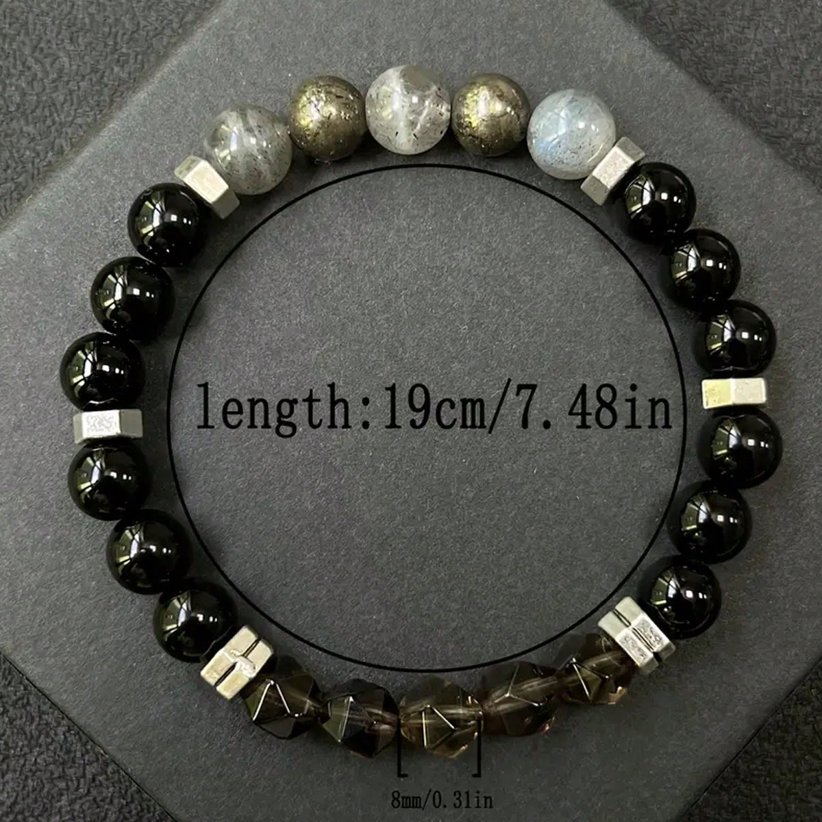Empathy Armor Protection Bracelet/ High-Quality Labradorite, Pyrite, Obsidian, Faceted Smoky Quartz Handmade Natural Stone Chakra Crystal EMF Courage & Confidence Anxiety Bracelet, Synthetic Gemstone