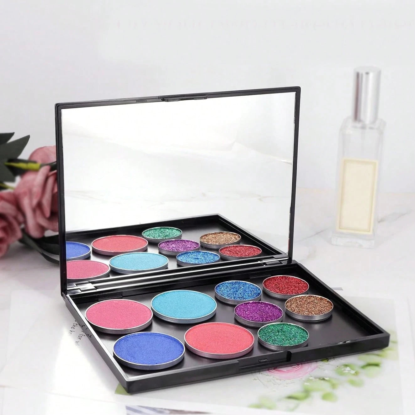 EMPTY Magnetic Makeup Palette With Mirror (Check Size Before Purchase), DIY Travel Cosmetics Organizer For Eyeshadow & Powder (Metal Stickers Required For Non-Magnetic Pans)