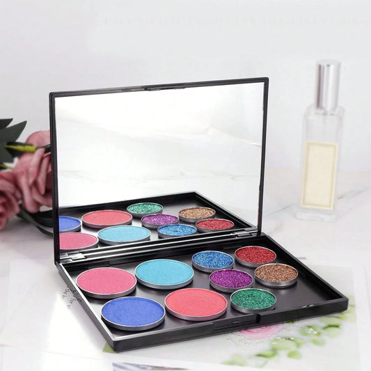 EMPTY Magnetic Makeup Palette With Mirror (Check Size Before Purchase), DIY Travel Cosmetics Organizer For Eyeshadow & Powder (Metal Stickers Required For Non-Magnetic Pans)