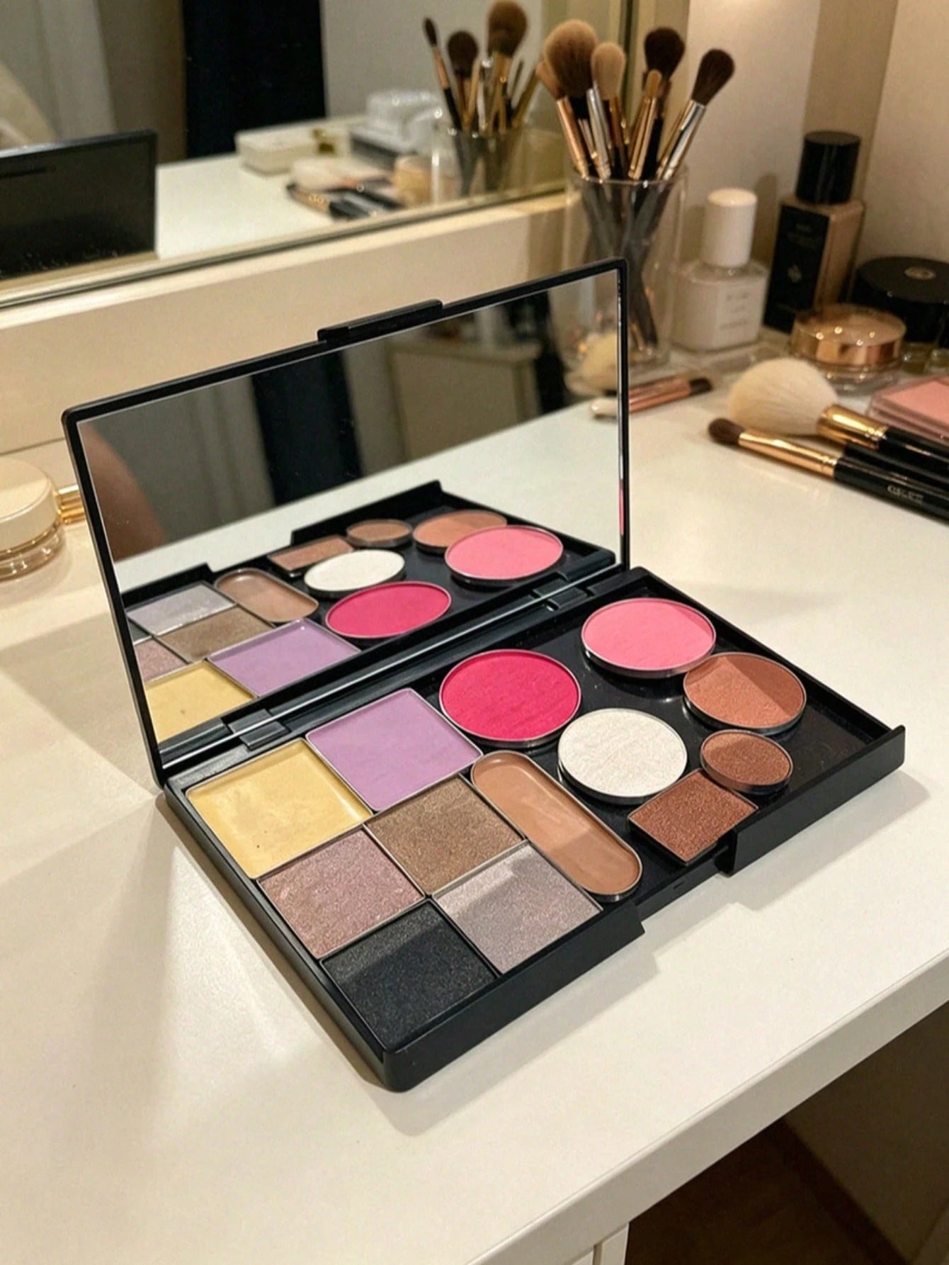 EMPTY Magnetic Makeup Palette With Mirror (Check Size Before Purchase), DIY Travel Cosmetics Organizer For Eyeshadow & Powder (Metal Stickers Required For Non-Magnetic Pans)