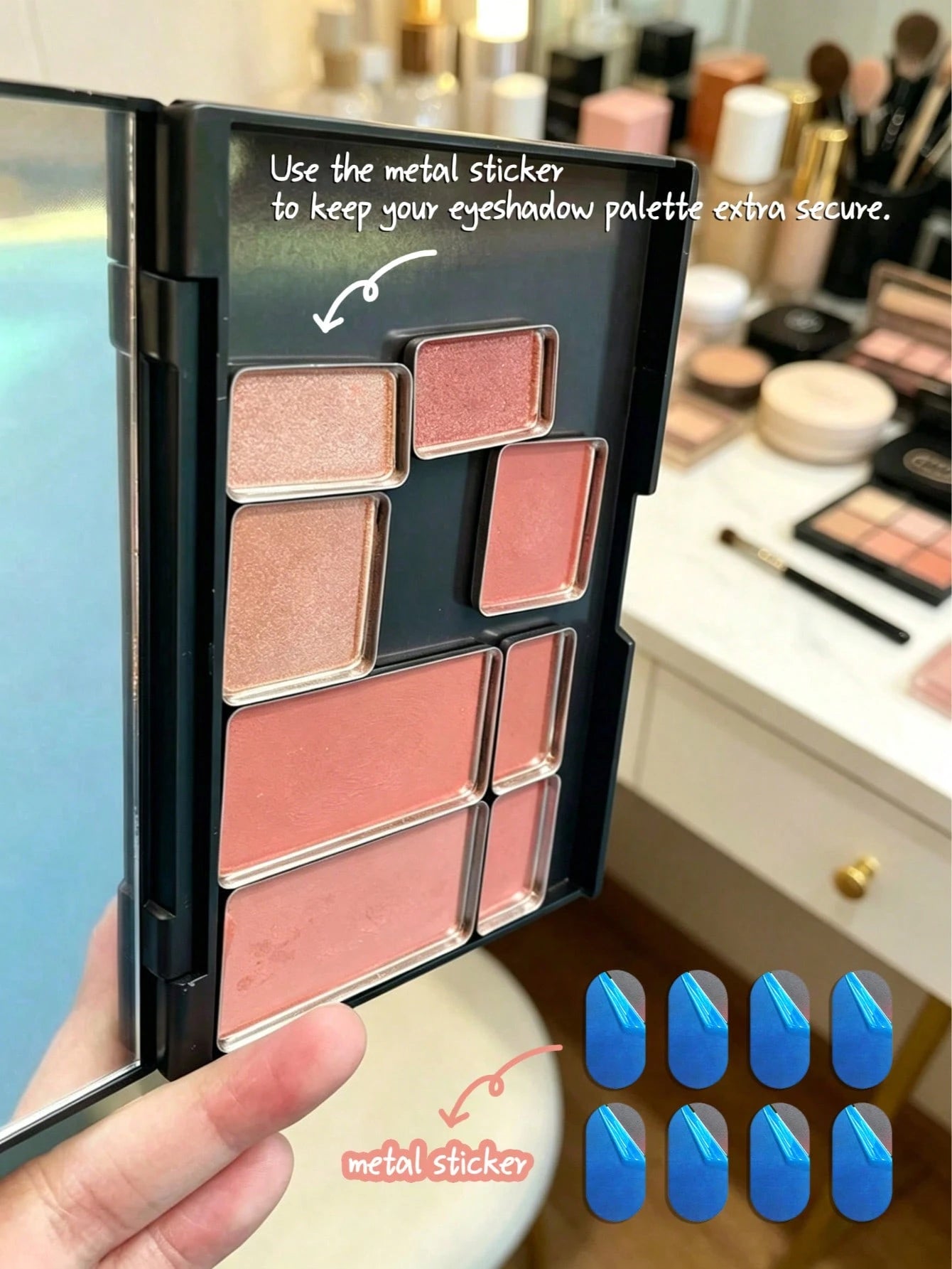 EMPTY Magnetic Makeup Palette With Mirror (Check Size Before Purchase), DIY Travel Cosmetics Organizer For Eyeshadow & Powder (Metal Stickers Required For Non-Magnetic Pans)