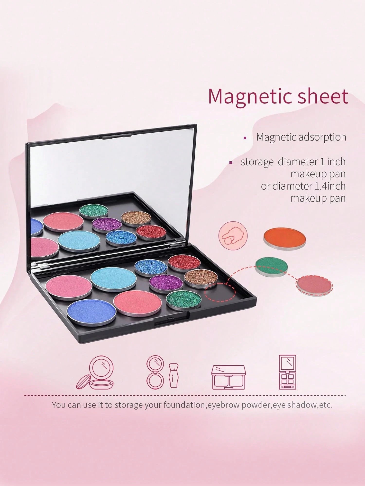 EMPTY Magnetic Makeup Palette With Mirror (Check Size Before Purchase), DIY Travel Cosmetics Organizer For Eyeshadow & Powder (Metal Stickers Required For Non-Magnetic Pans)