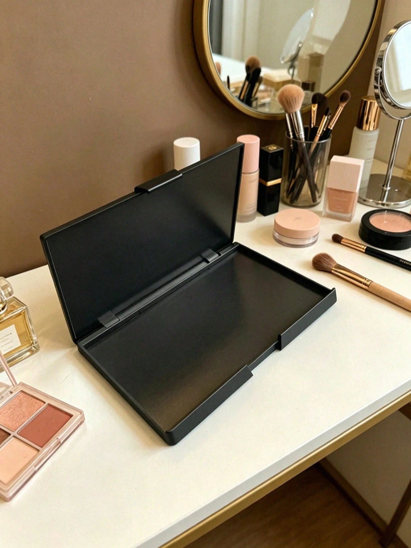 EMPTY Magnetic Makeup Palette With Mirror (Check Size Before Purchase), DIY Travel Cosmetics Organizer For Eyeshadow & Powder (Metal Stickers Required For Non-Magnetic Pans)