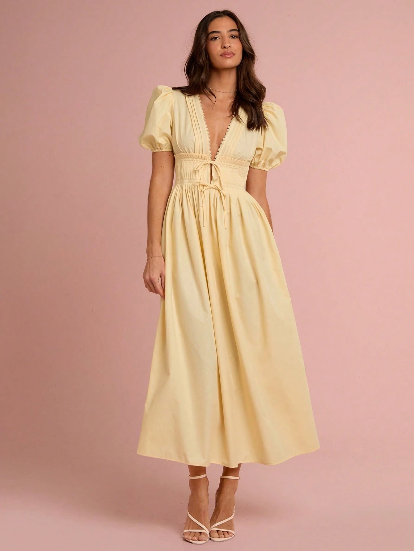Enchnt Premium Summer Romantic Women's Elegant Pink French Embroidery Long Dress, Prom Vacation Dress, Birthday Festival Outfits For Women Vacation Vacation