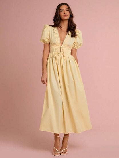 Enchnt Premium Summer Romantic Women's Elegant Pink French Embroidery Long Dress, Prom Vacation Dress, Birthday Festival Outfits For Women Vacation Vacation