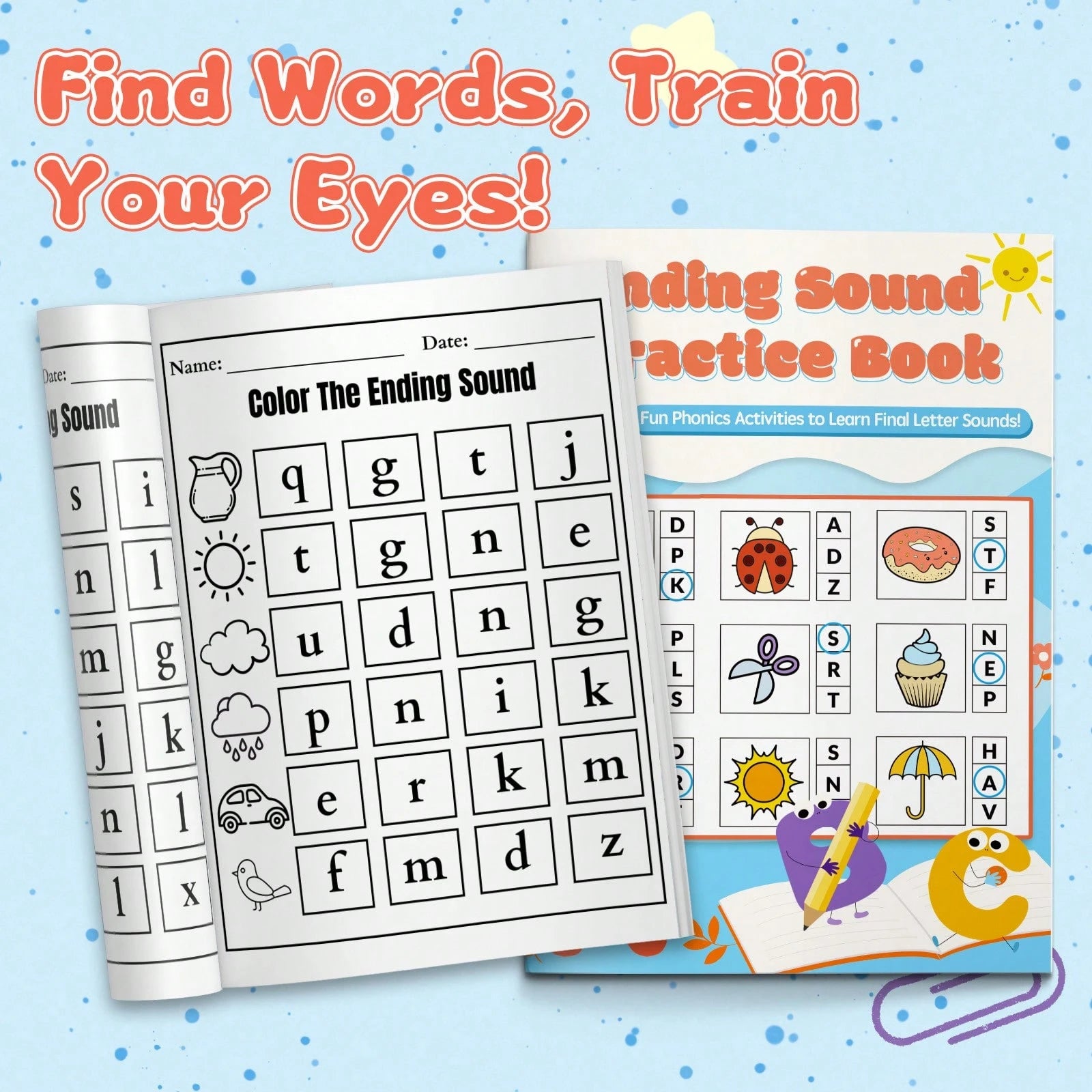 Ending Sound And Alphabet Letter Find Practice Book, Fun Phonics Activities To Learn Final Letter Sounds, Spot Trace And Color Letters A To Z, Great Workbook For Home School And Travel