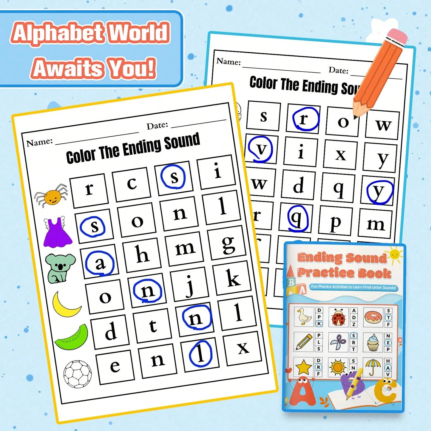 Ending Sound And Alphabet Letter Find Practice Book, Fun Phonics Activities To Learn Final Letter Sounds, Spot Trace And Color Letters A To Z, Great Workbook For Home School And Travel