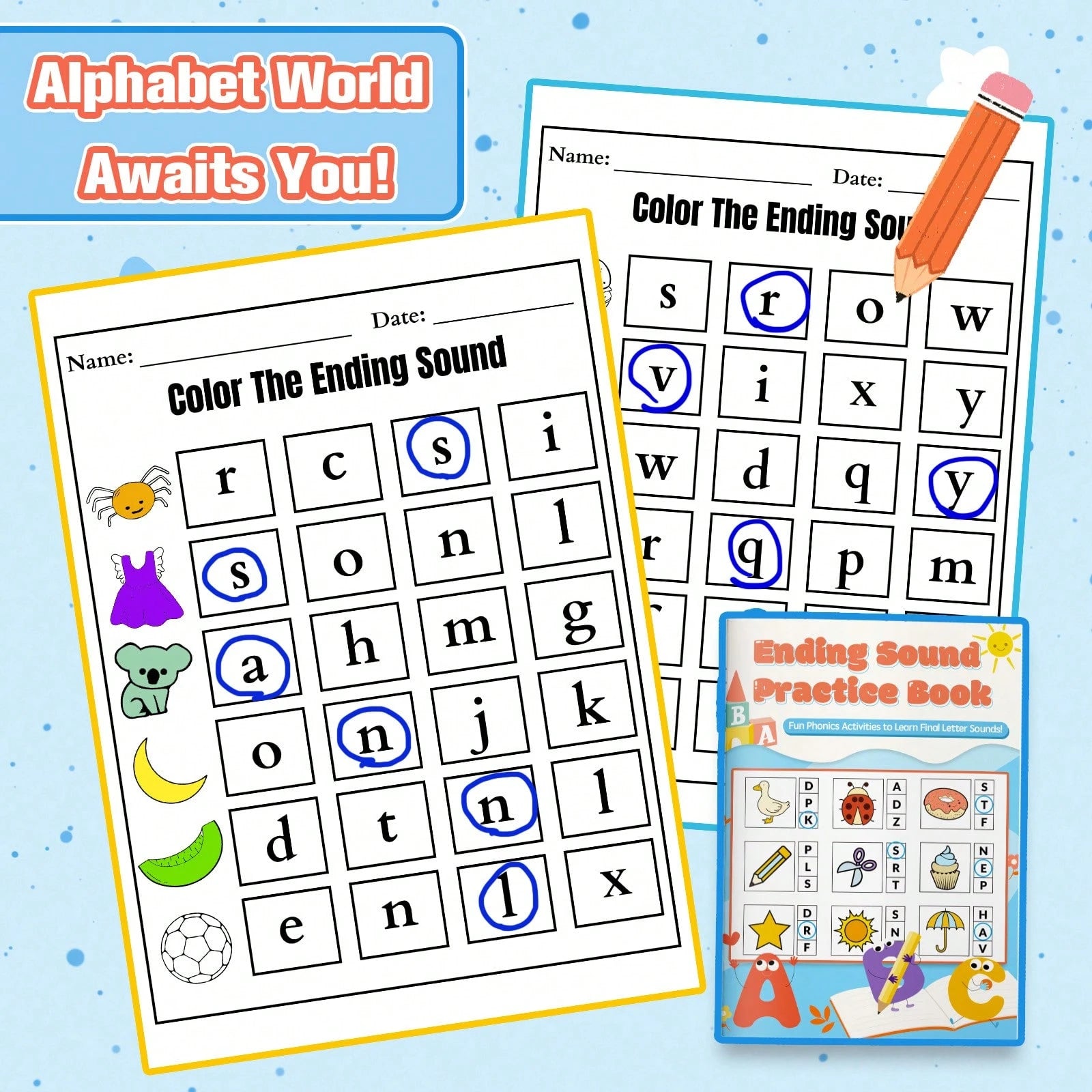 Ending Sound And Alphabet Letter Find Practice Book, Fun Phonics Activities To Learn Final Letter Sounds, Spot Trace And Color Letters A To Z, Great Workbook For Home School And Travel