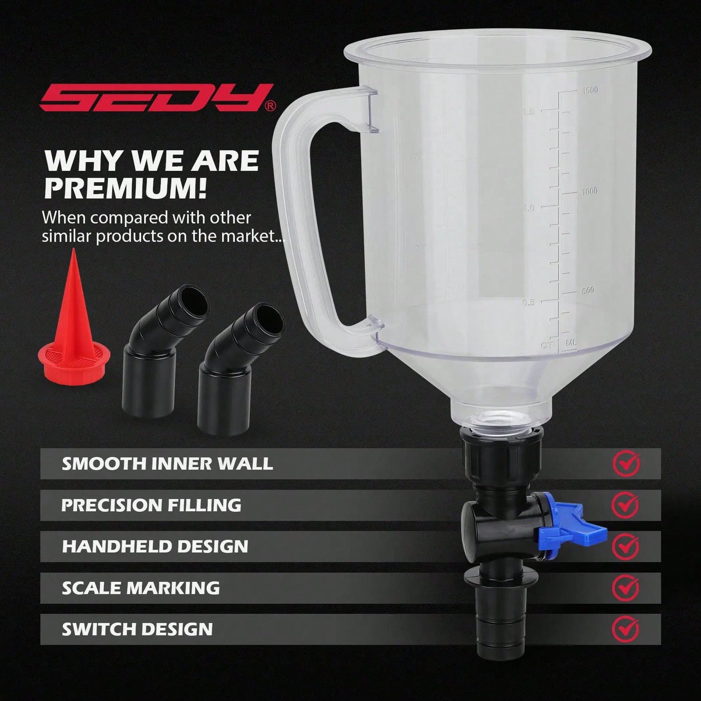 Engine Oil Funnel Set, 18-Piece Automotive Kit With 12 Adapters, Elbow Fitting, Arrow Screen, Magnetic Storage Hooks Tray, Multi-Vehicle Compatible, 1.59 QT, 1.5 L