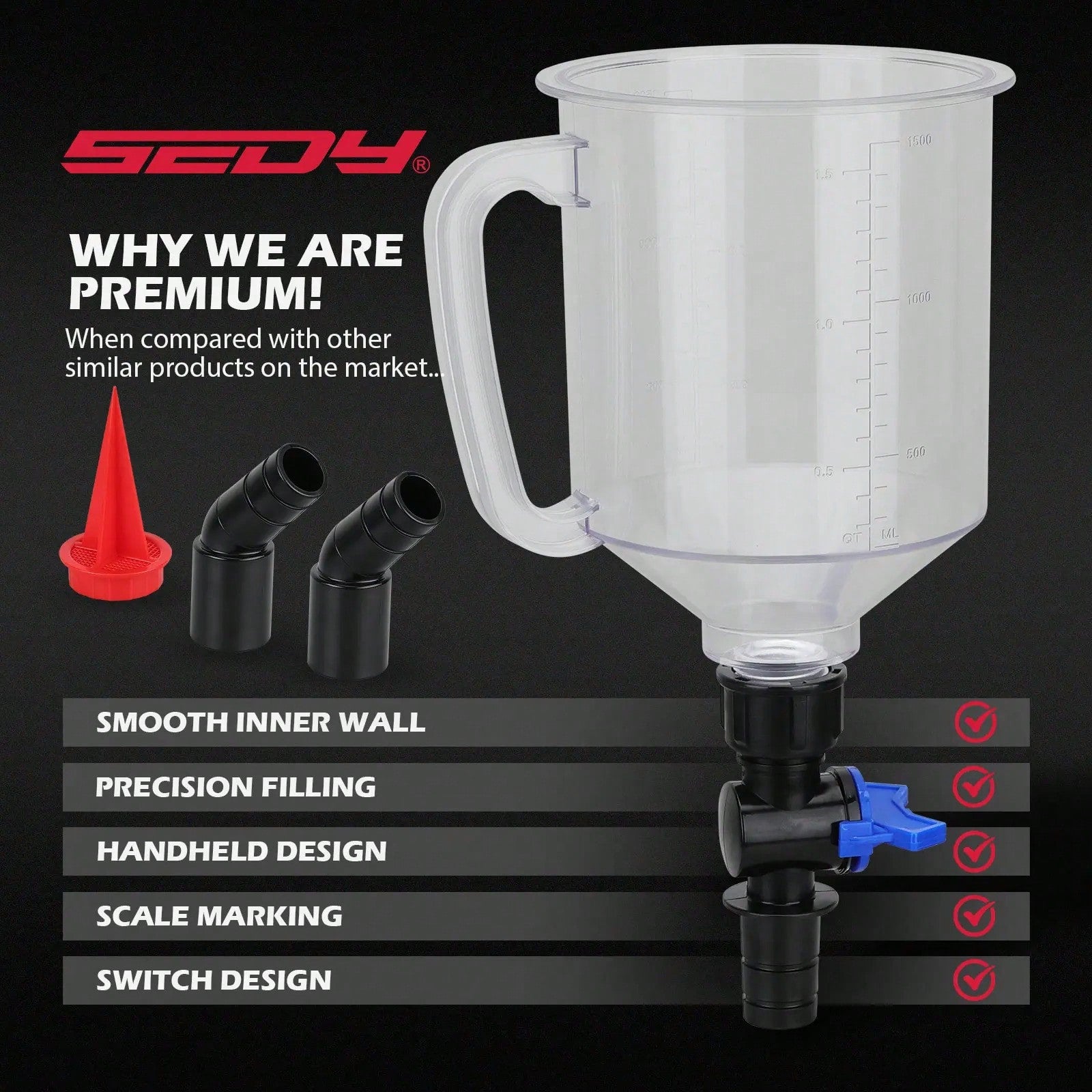 Engine Oil Funnel Set, 18-Piece Automotive Kit With 12 Adapters, Elbow Fitting, Arrow Screen, Magnetic Storage Hooks Tray, Multi-Vehicle Compatible, 1.59 QT, 1.5 L