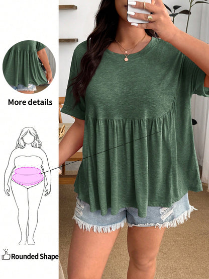 Enliva Plus Size Music Festival Vacation, Bohemia Casual Women's Ultra Loose Elastic Women's Shirt T-Shirt Formal Holiday Sage Green Summer