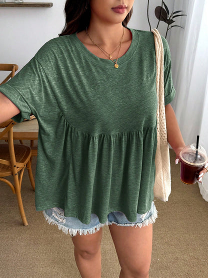 Enliva Plus Size Music Festival Vacation, Bohemia Casual Women's Ultra Loose Elastic Women's Shirt T-Shirt Formal Holiday Sage Green Summer