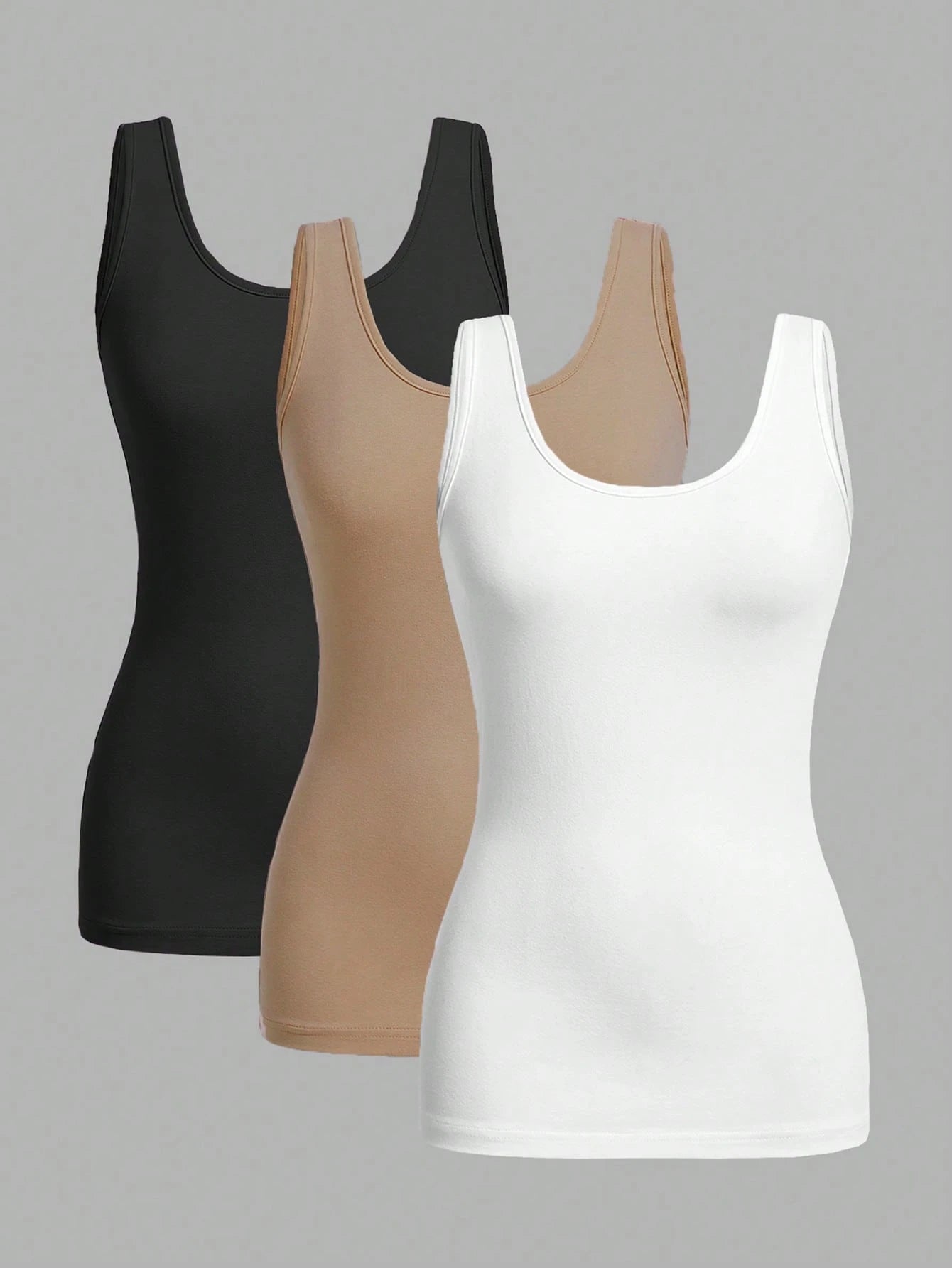 Essnce 3pcs/Set Casual Minimalist Slim Fit Women Round Neck Camisole, Suitable For Summer