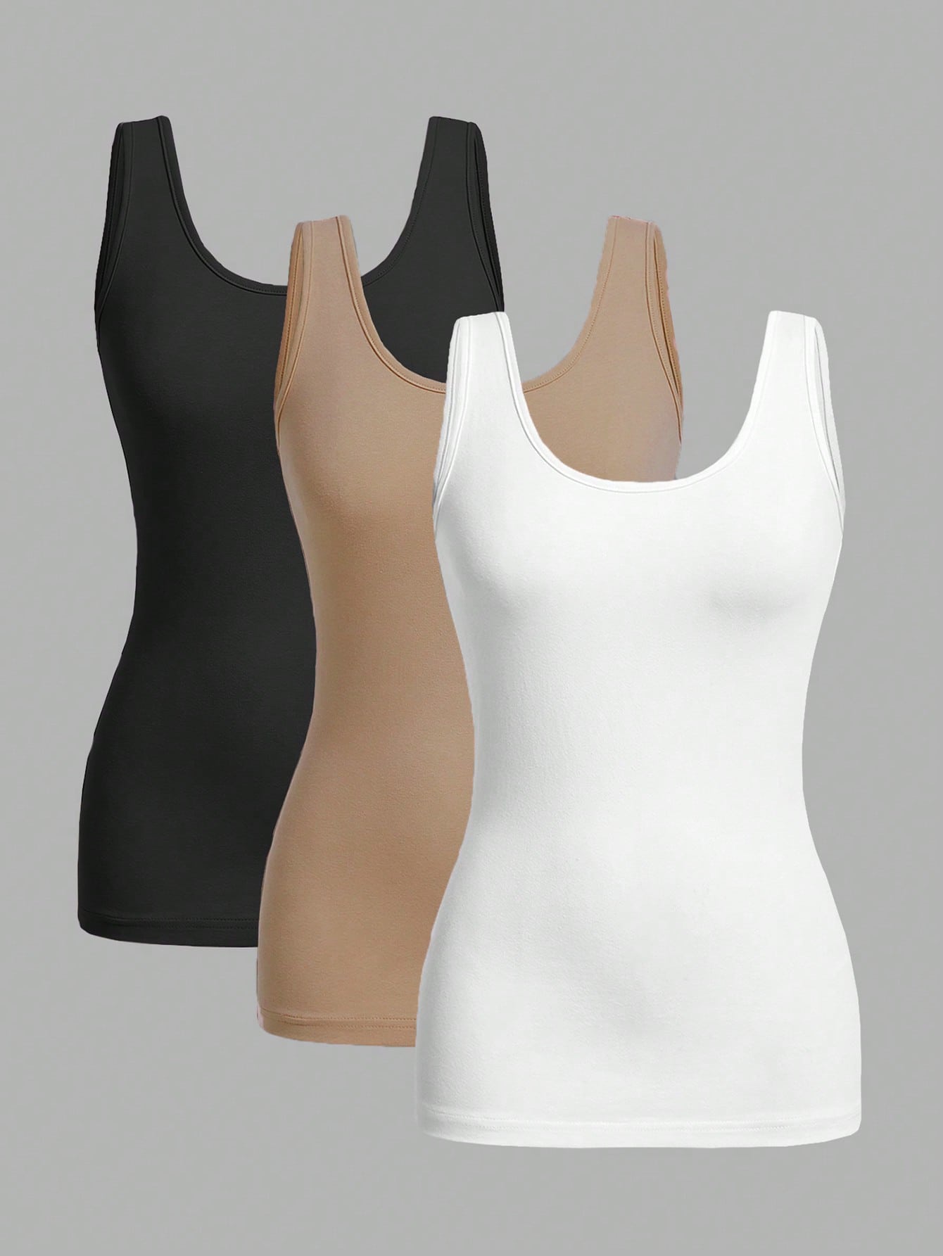 Essnce 3pcs/Set Casual Minimalist Slim Fit Women Round Neck Camisole, Suitable For Summer