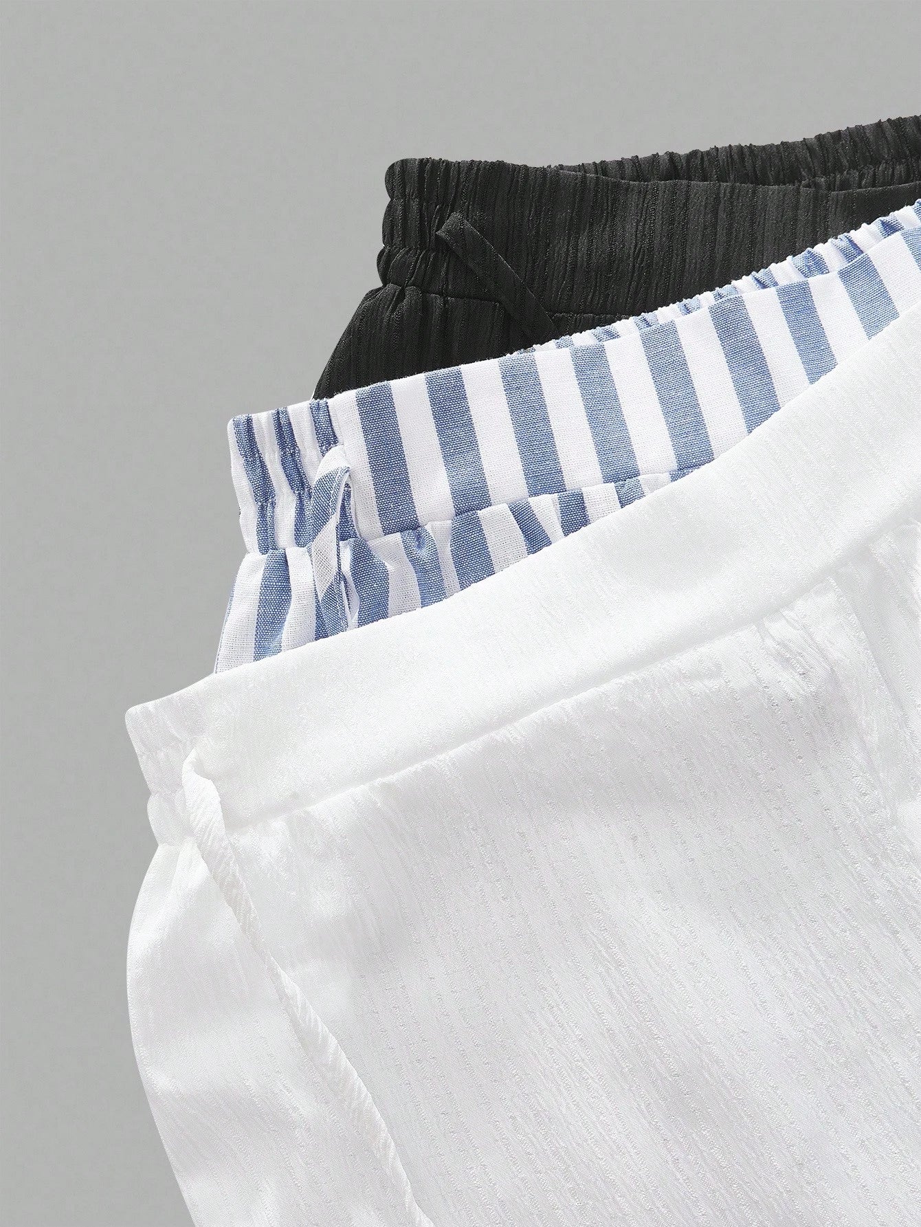 Essnce 3pcs Set Women's Blue And White Stripe Nautical Style Casual Summer Vacation Waist Tie Pants With Pockets,Straight Leg Black & White Striped Clothes