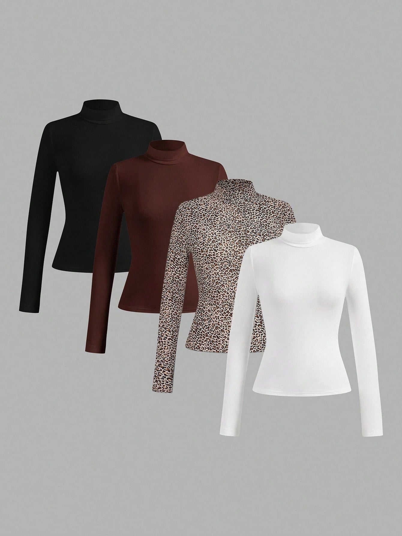Essnce 4pcs/Set Women Plus Size Casual Minimalist Turtleneck Slim Fit T-Shirt Pullover Spring Fall
