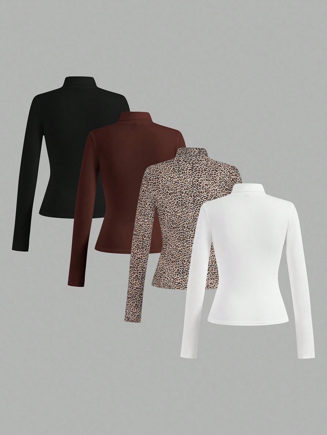 Essnce 4pcs/Set Women Plus Size Casual Minimalist Turtleneck Slim Fit T-Shirt Pullover Spring Fall