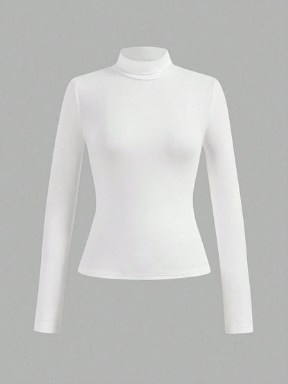Essnce 4pcs/Set Women Plus Size Casual Minimalist Turtleneck Slim Fit T-Shirt Pullover Spring Fall