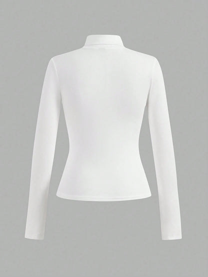 Essnce 4pcs/Set Women Plus Size Casual Minimalist Turtleneck Slim Fit T-Shirt Pullover Spring Fall