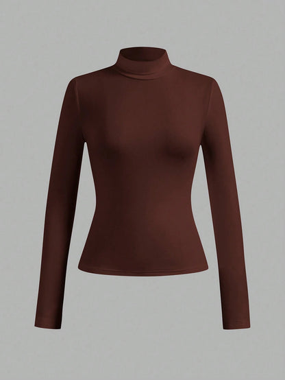 Essnce 4pcs/Set Women Plus Size Casual Minimalist Turtleneck Slim Fit T-Shirt Pullover Spring Fall